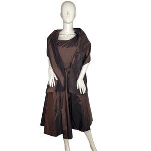 Mori Lee by Madeline Gardner Women's Brown Taffeta Formal Dress with Shawl 13/14